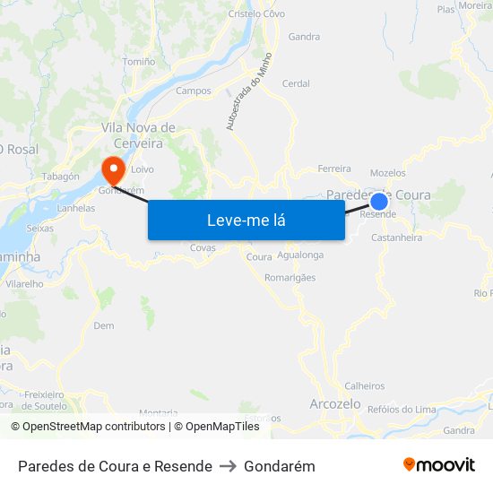 Paredes de Coura e Resende to Gondarém map