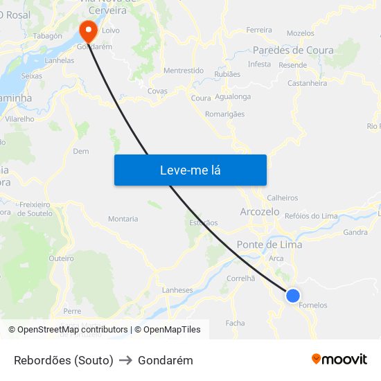 Rebordões (Souto) to Gondarém map