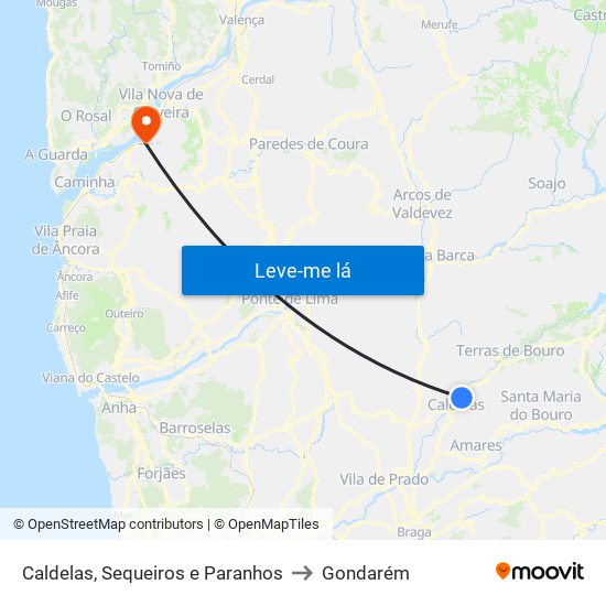Caldelas, Sequeiros e Paranhos to Gondarém map