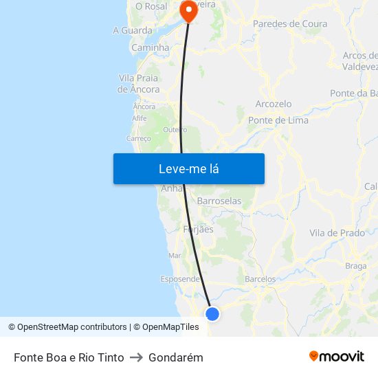 Fonte Boa e Rio Tinto to Gondarém map