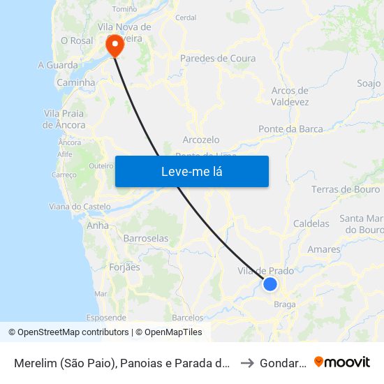 Merelim (São Paio), Panoias e Parada de Tibães to Gondarém map