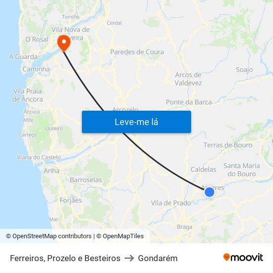 Ferreiros, Prozelo e Besteiros to Gondarém map