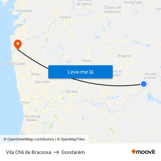 Vila Chã de Braciosa to Gondarém map