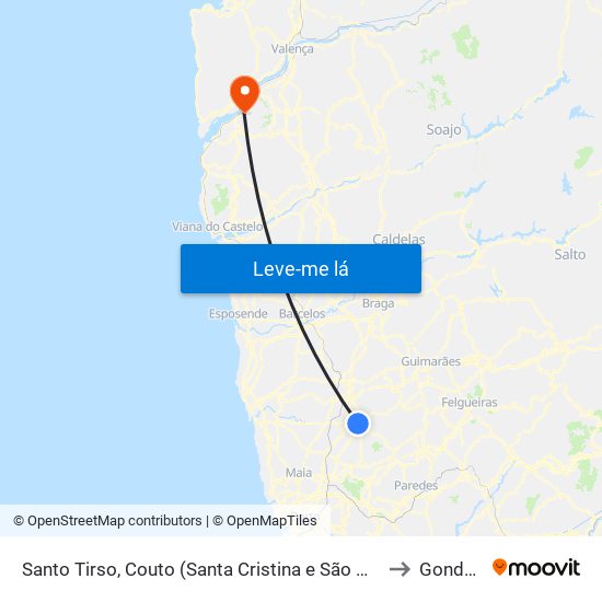 Santo Tirso, Couto (Santa Cristina e São Miguel) e Burgães to Gondarém map