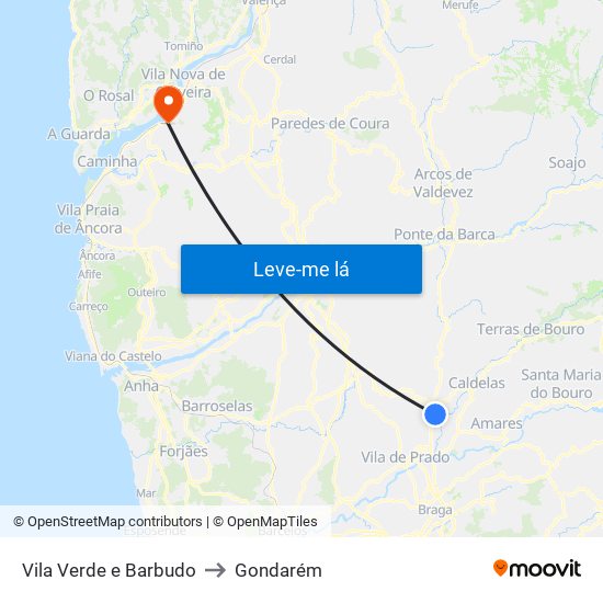 Vila Verde e Barbudo to Gondarém map