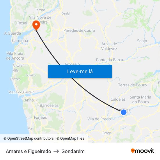 Amares e Figueiredo to Gondarém map