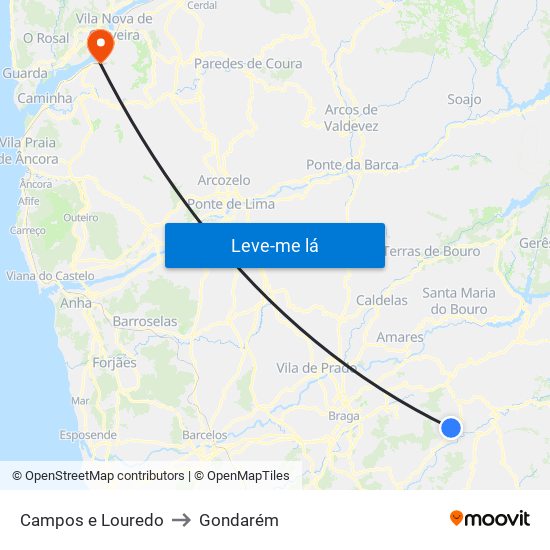 Campos e Louredo to Gondarém map