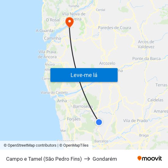 Campo e Tamel (São Pedro Fins) to Gondarém map