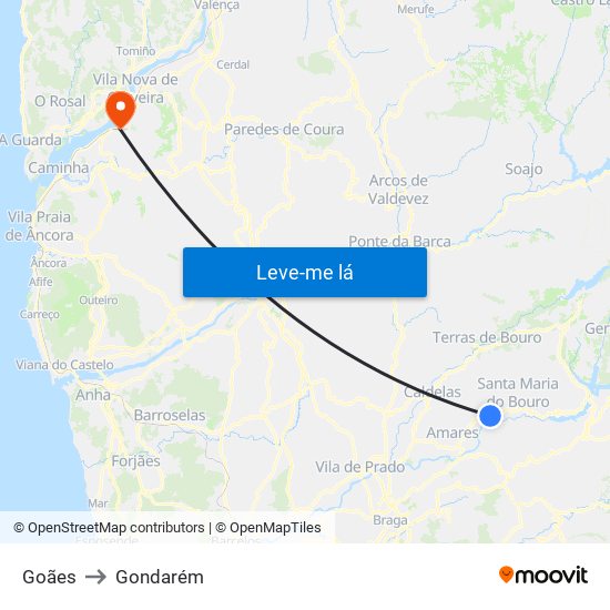 Goães to Gondarém map