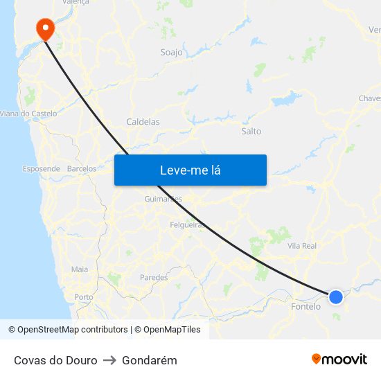 Covas do Douro to Gondarém map