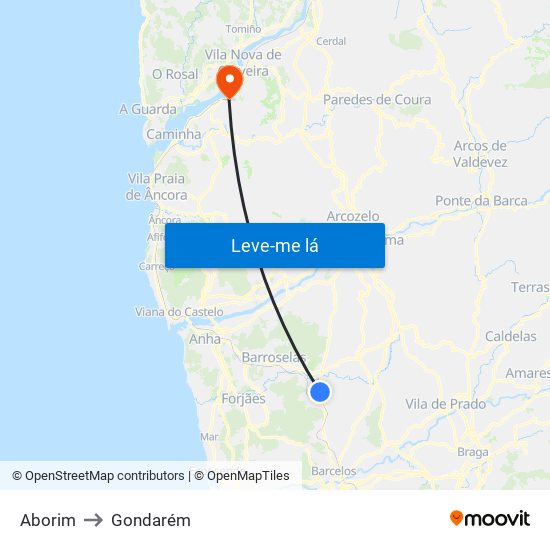Aborim to Gondarém map