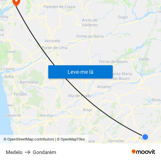 Medelo to Gondarém map