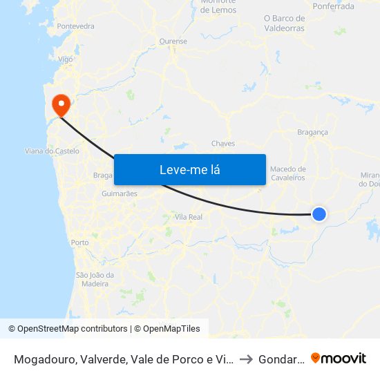 Mogadouro, Valverde, Vale de Porco e Vilar de Rei to Gondarém map