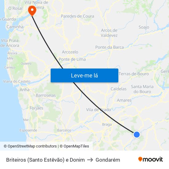 Briteiros (Santo Estêvão) e Donim to Gondarém map