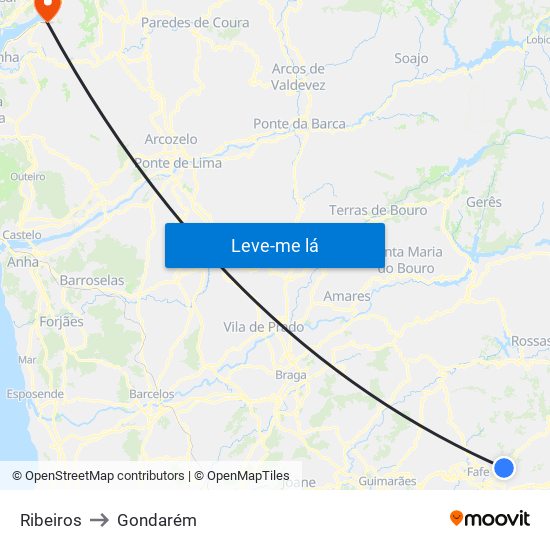 Ribeiros to Gondarém map