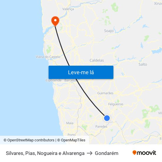 Silvares, Pias, Nogueira e Alvarenga to Gondarém map