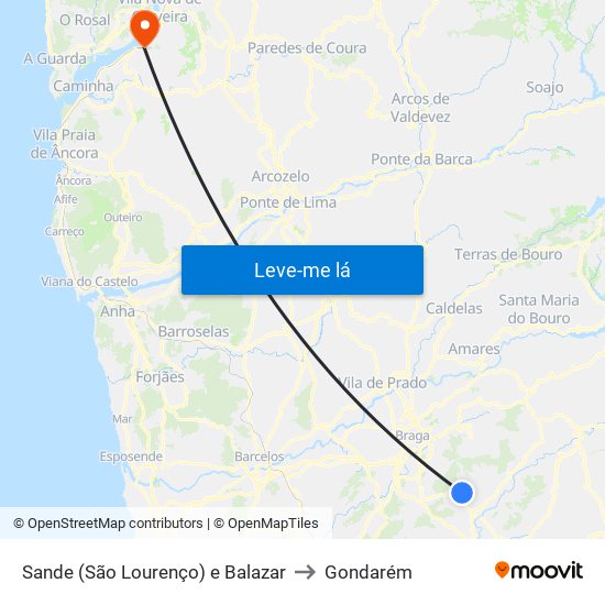 Sande (São Lourenço) e Balazar to Gondarém map