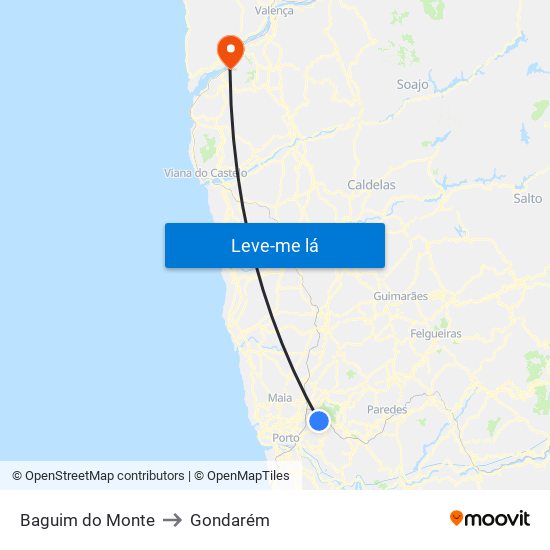 Baguim do Monte to Gondarém map