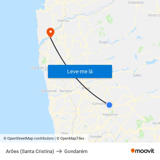 Arões (Santa Cristina) to Gondarém map