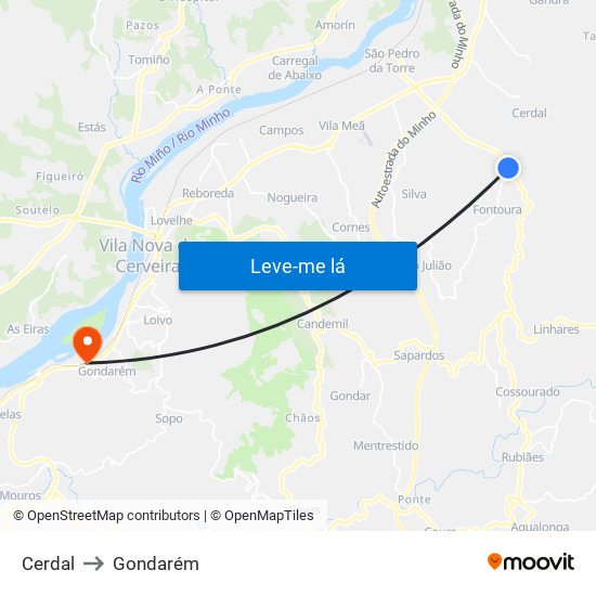 Cerdal to Gondarém map