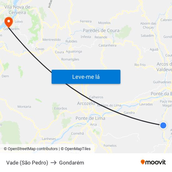 Vade (São Pedro) to Gondarém map