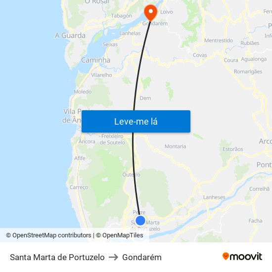 Santa Marta de Portuzelo to Gondarém map