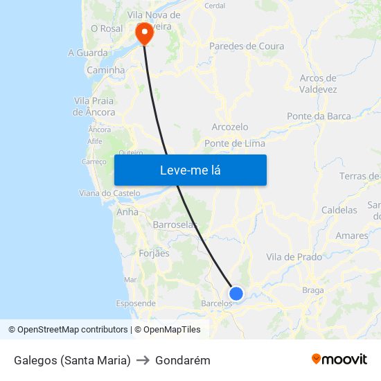 Galegos (Santa Maria) to Gondarém map