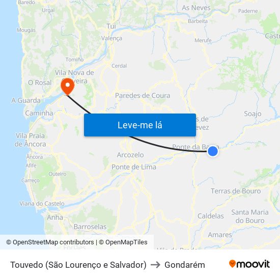 Touvedo (São Lourenço e Salvador) to Gondarém map