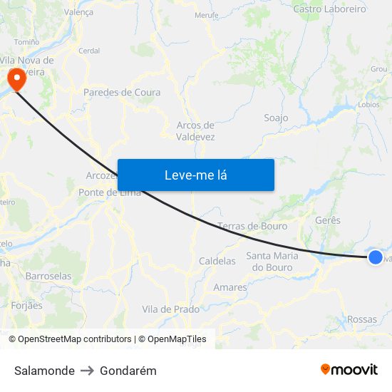 Salamonde to Gondarém map