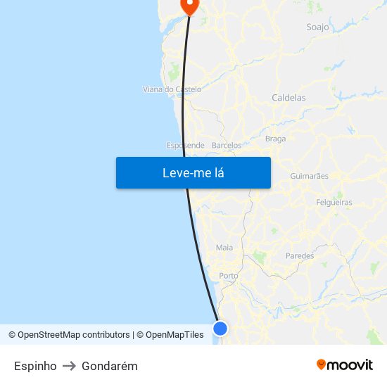 Espinho to Gondarém map