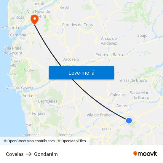 Covelas to Gondarém map
