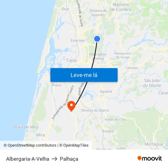 Albergaria-A-Velha to Palhaça map