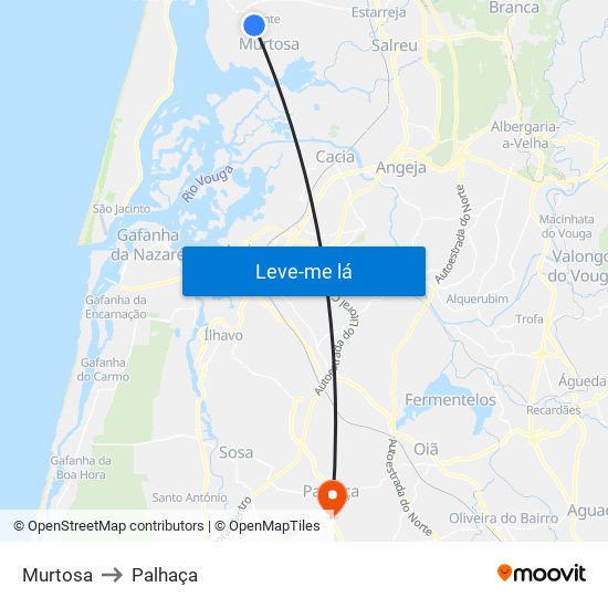 Murtosa to Palhaça map