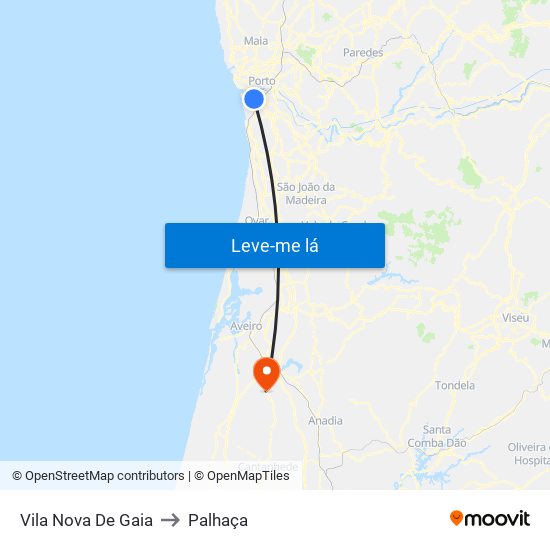Vila Nova De Gaia to Palhaça map