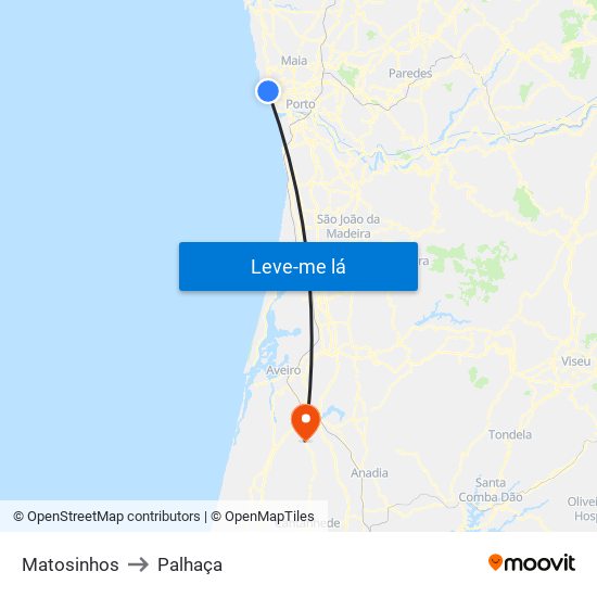 Matosinhos to Palhaça map