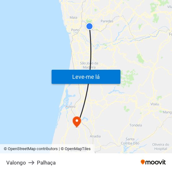 Valongo to Palhaça map