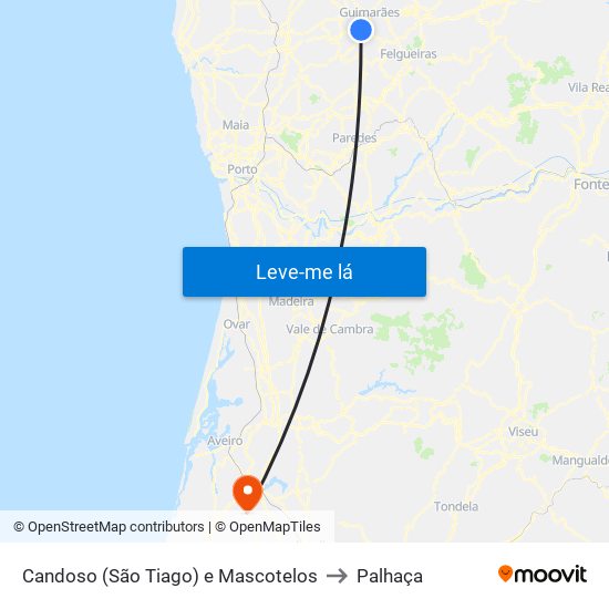Candoso (São Tiago) e Mascotelos to Palhaça map