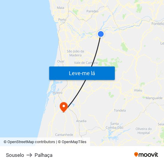 Souselo to Palhaça map