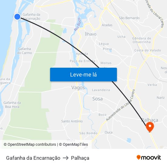 Gafanha da Encarnação to Palhaça map