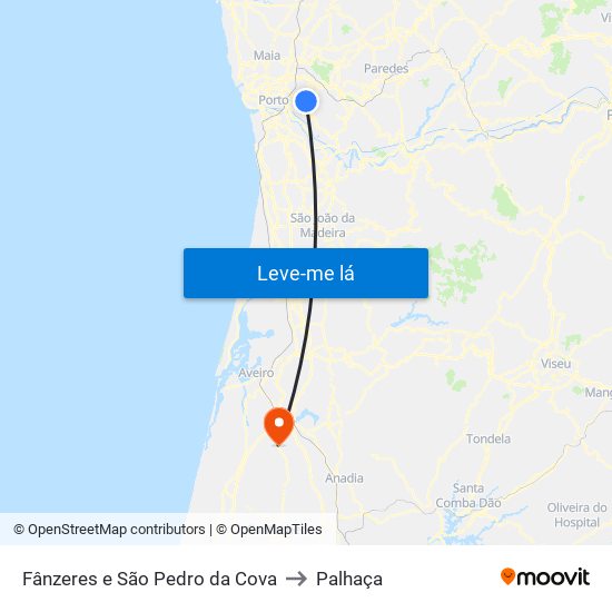 Fânzeres e São Pedro da Cova to Palhaça map