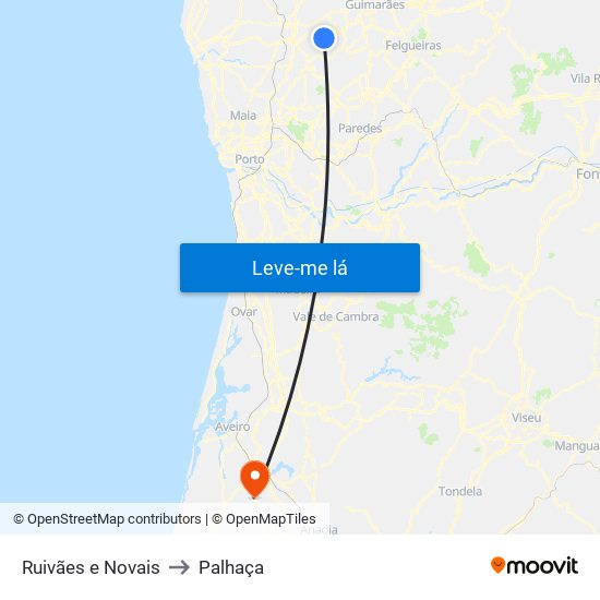 Ruivães e Novais to Palhaça map