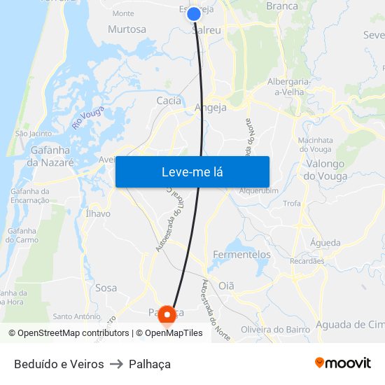 Beduído e Veiros to Palhaça map