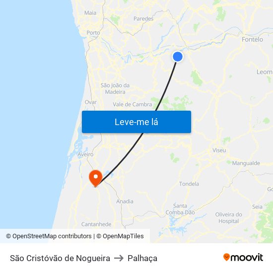 São Cristóvão de Nogueira to Palhaça map