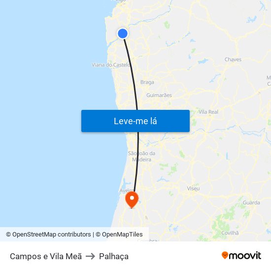 Campos e Vila Meã to Palhaça map