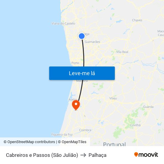 Cabreiros e Passos (São Julião) to Palhaça map