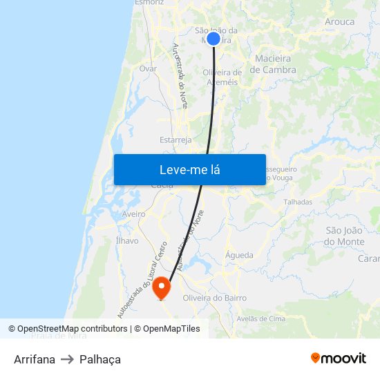 Arrifana to Palhaça map
