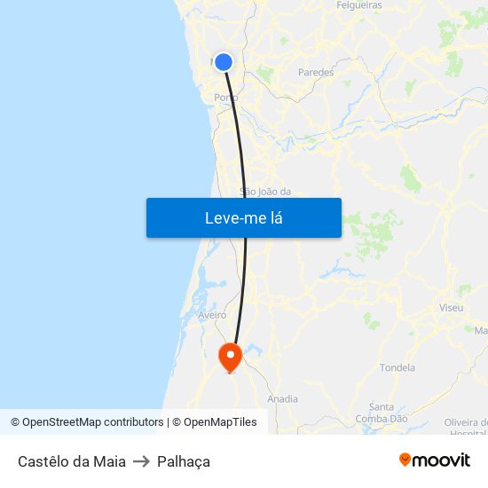 Castêlo da Maia to Palhaça map