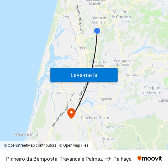 Pinheiro da Bemposta, Travanca e Palmaz to Palhaça map