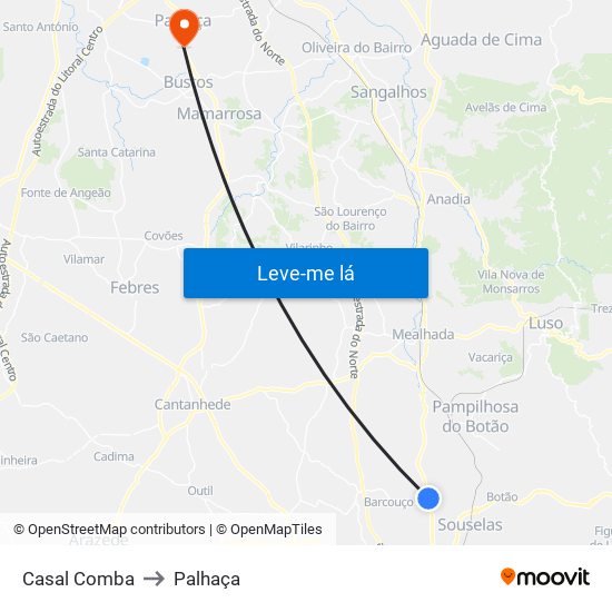Casal Comba to Palhaça map