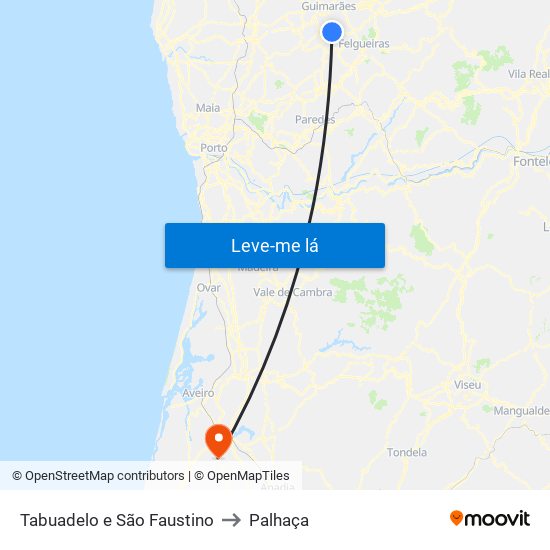 Tabuadelo e São Faustino to Palhaça map